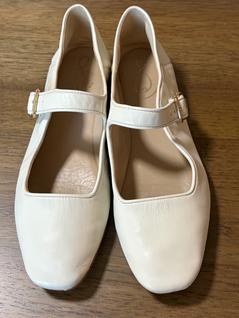 Sam Edelman Cream Mary Jane Flats with Buckle Strap - 10M
